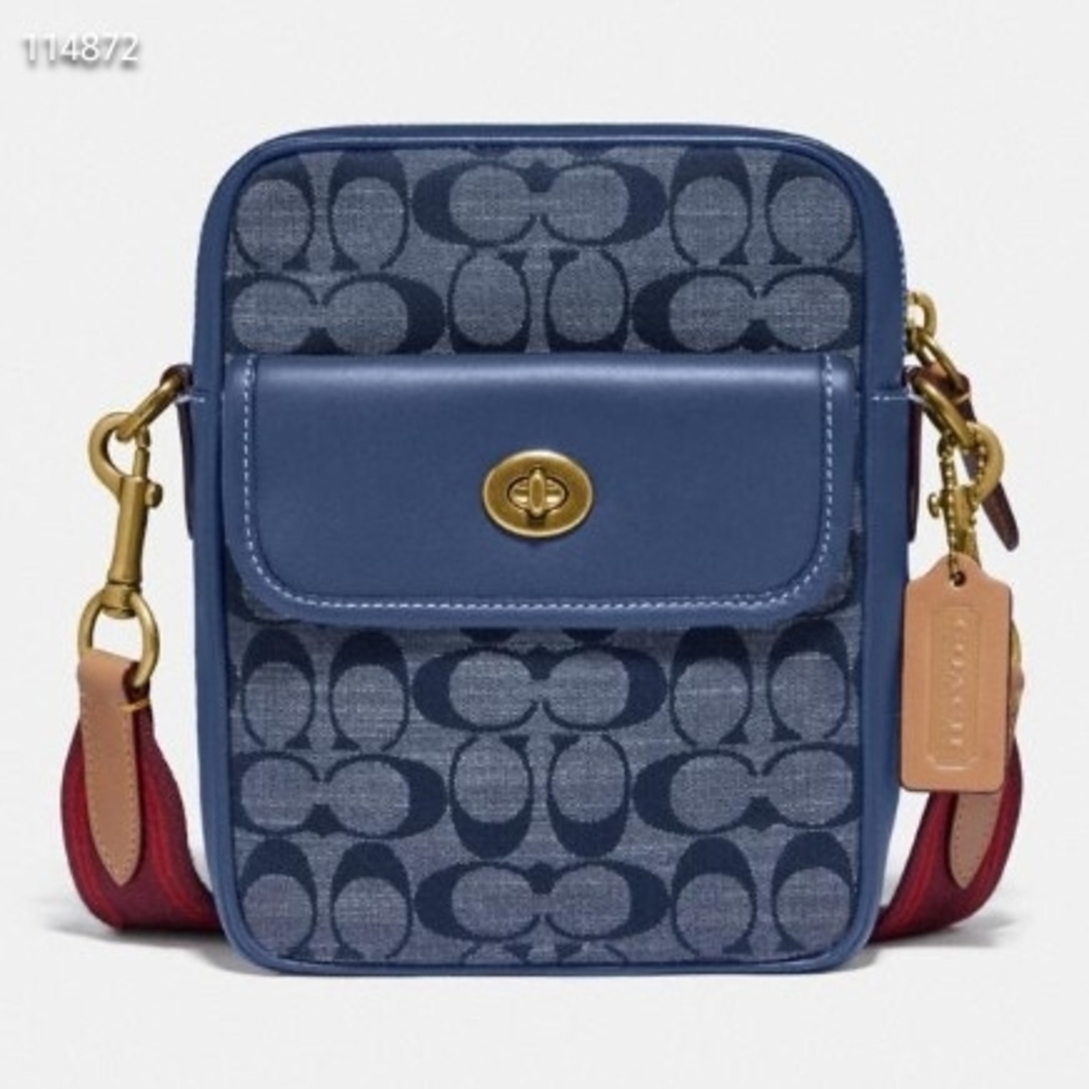 Coach Chambray Blue and Gold Crossbody Messenger  Bag